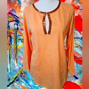 📣 Bundle of 2️⃣ Peach 🍑 Sequins Keyhole Like New Size Med Long Sleeve Tunic